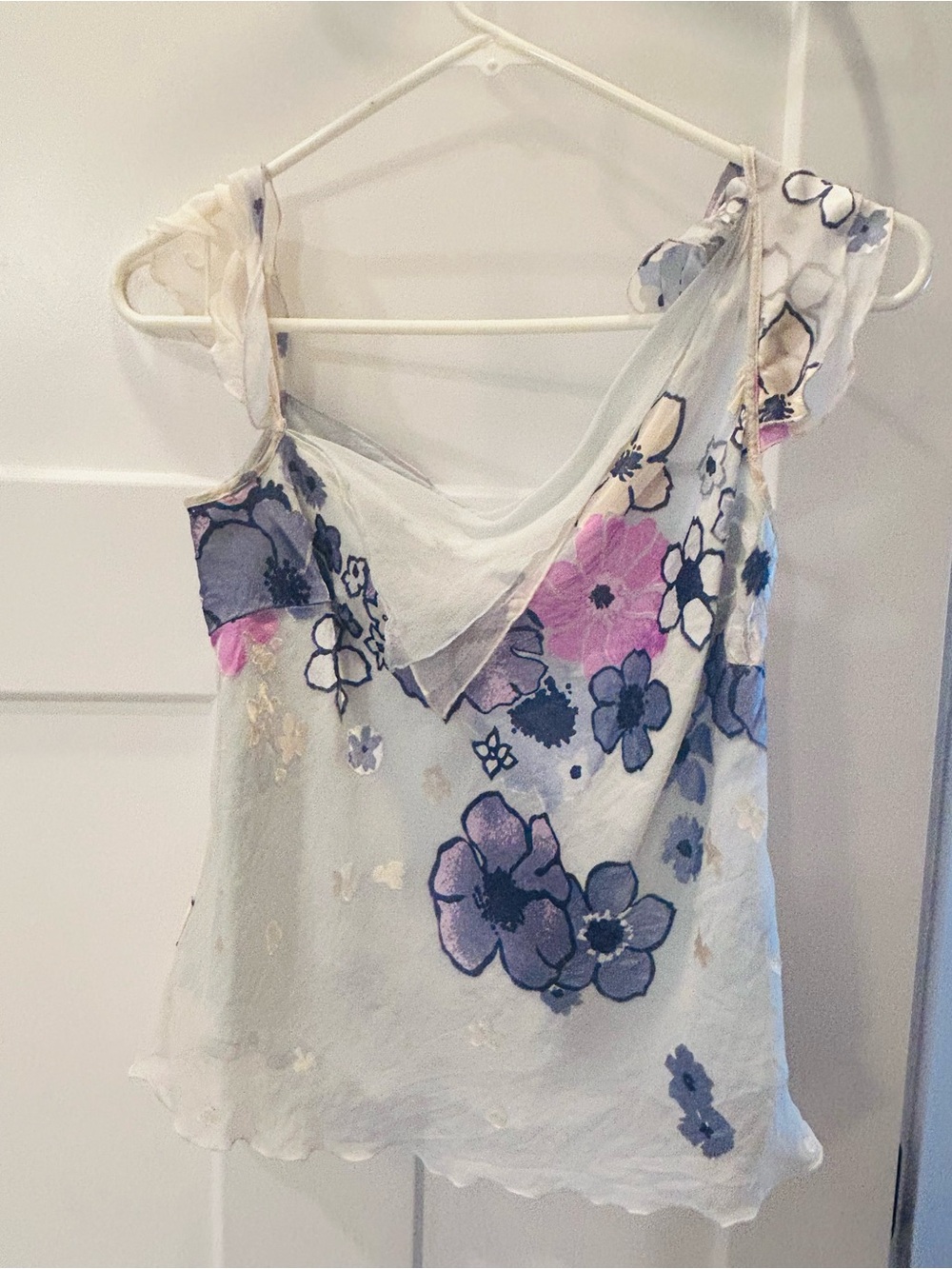 Floral Print Sleeveless Cami Top - skirt White with Purple & Pink Flowers